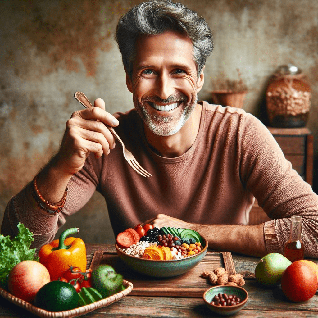 A man eating Plant based food for needed protines to the body