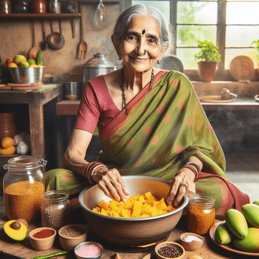Grand Mother making Mango Pickle 