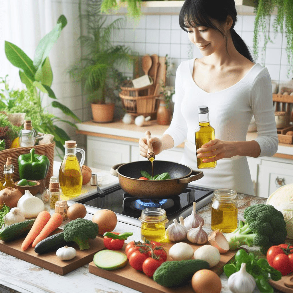 Lady cooking using all natural and Pure ingredients 