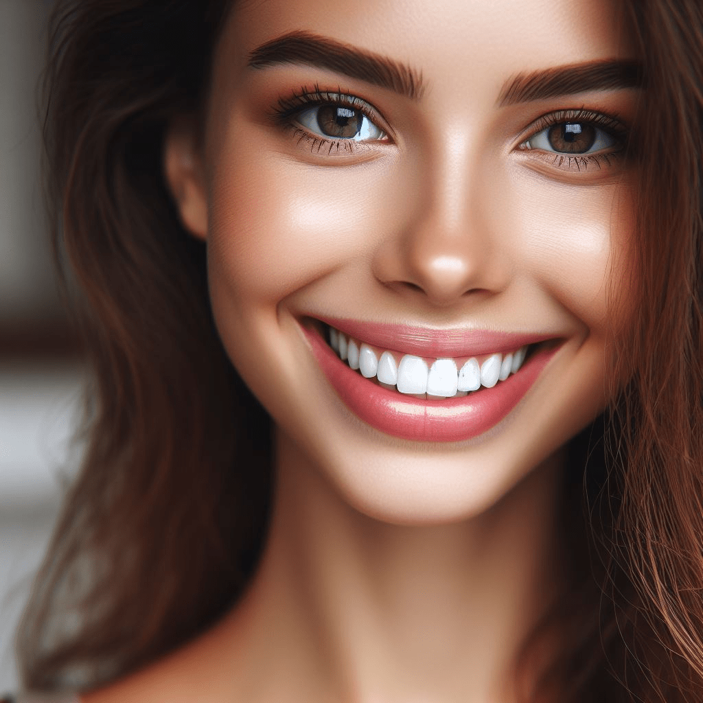 A lady is smiling and flaunting her bright teeth after oil pulling 