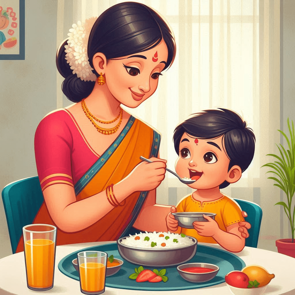 Mom feeding healthy food 